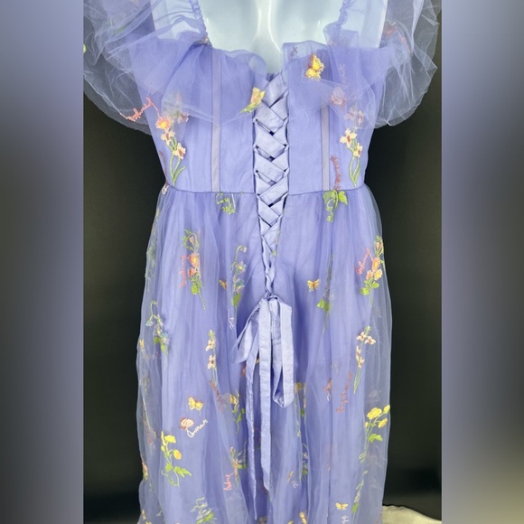 Fairycore formal Spaghetti Strap Floral Embriodered Dress in Purple size 10 NWOT - Picture 8 of 16